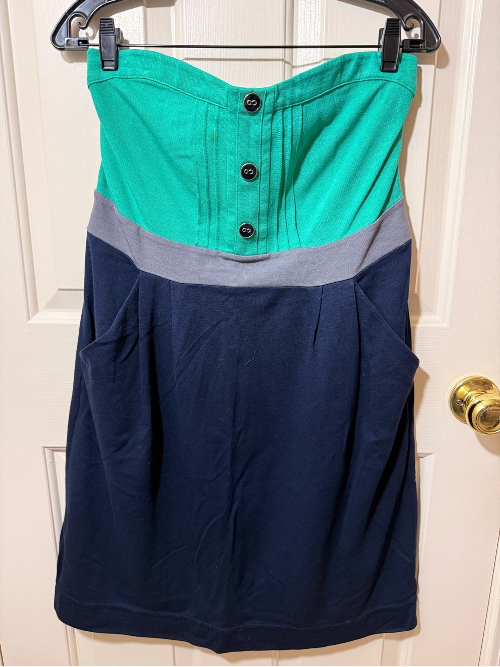 Anthropologie Green and Navy Strapless Colorblock Dress